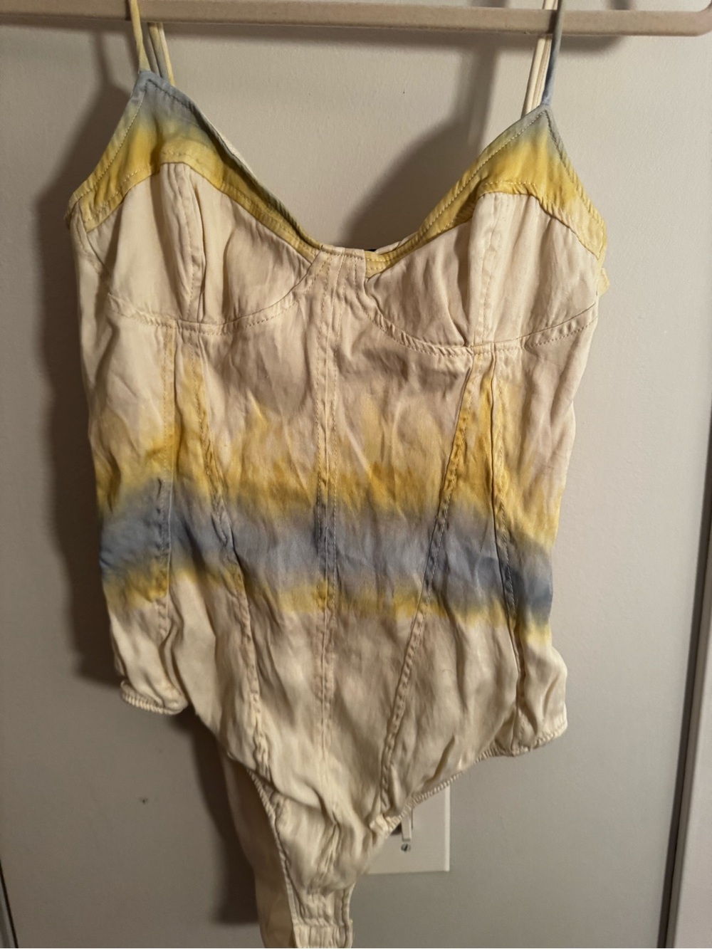 Zara Cream Tie Dye Sweetheart Bodysuit Blue Yellow Size S - Picture 3 of 5